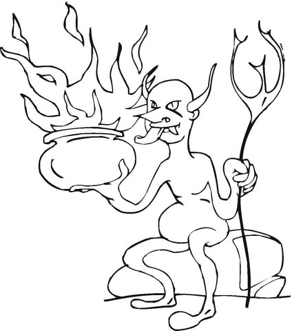 Demon With Burning Pot Coloring Page